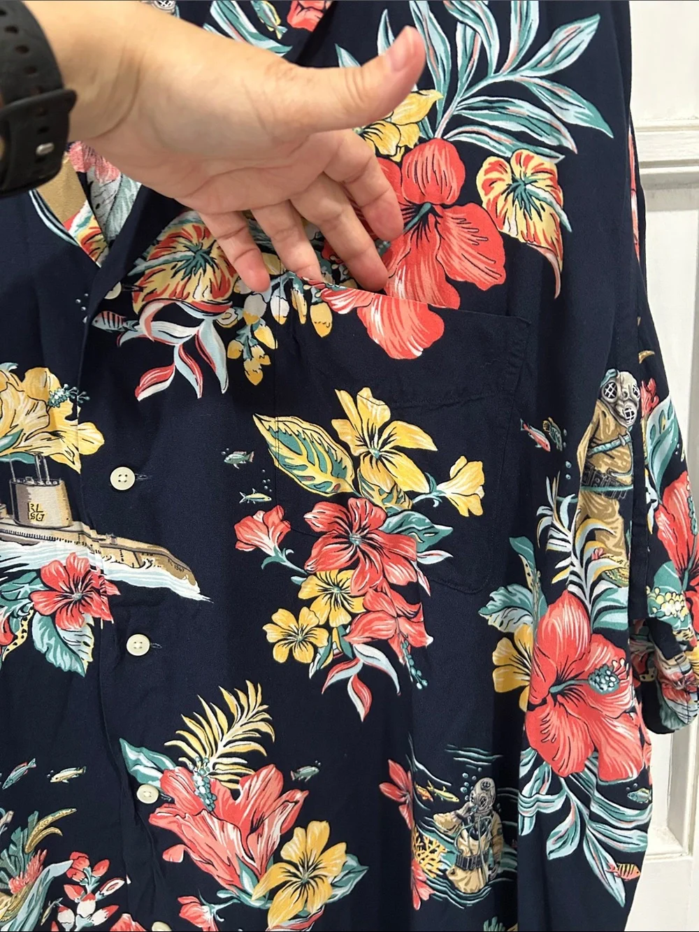 Polo Ralph Lauren Hawaiian Camp Shirt Tropical Floral Ocean Liner - Size 3XB